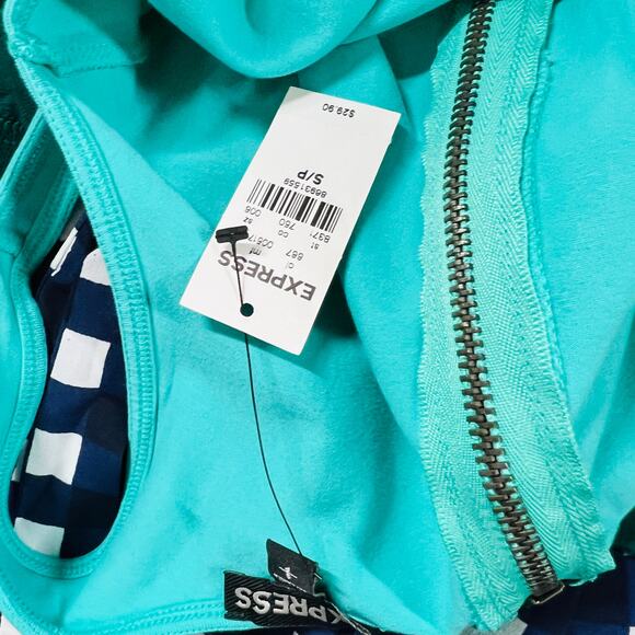 NEW! Express Jersey Knit Tank Empire Waist Peacock Green Peplum - S - Picture 5 of 5